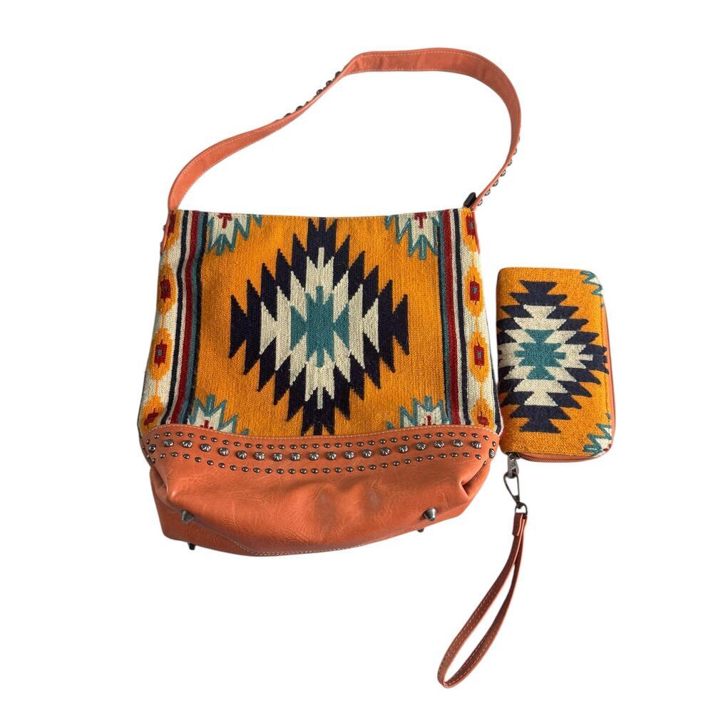 American Bling Southwest Hobo Bag Wallet Set Aztec Studded Boho Western Purse